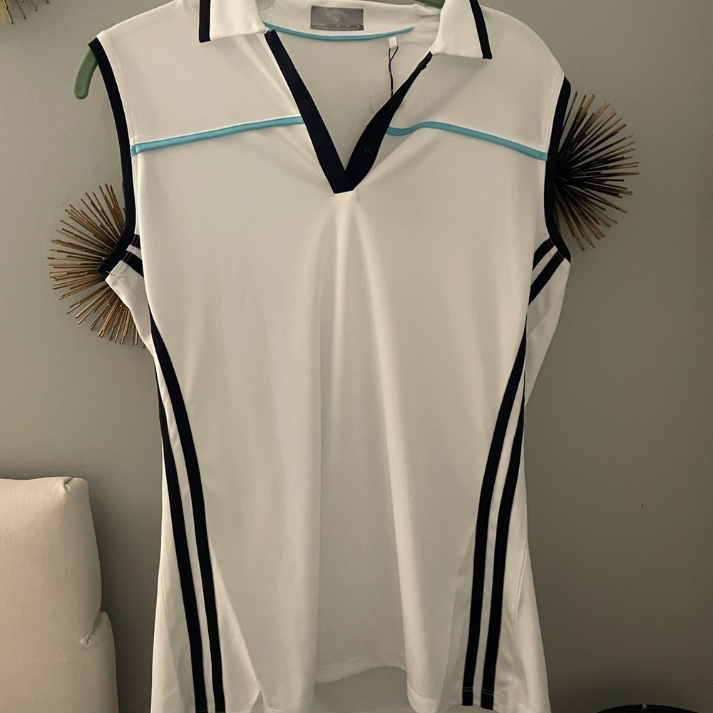 Callaway Women’s Sleeveless Active Tank with Buttons in White and Blue Size: M